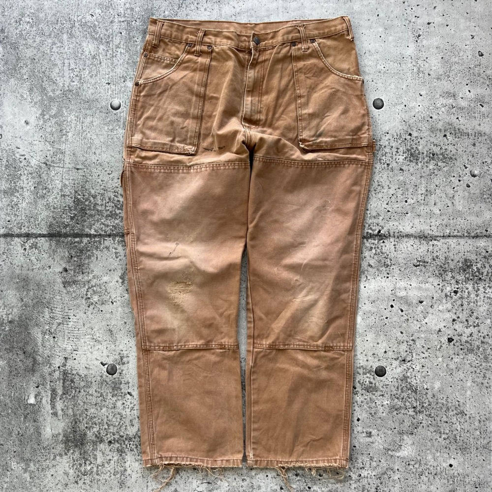 Dickies Pants Mens 38x30 Brown Distressed Double Knee Work Utility Canvas